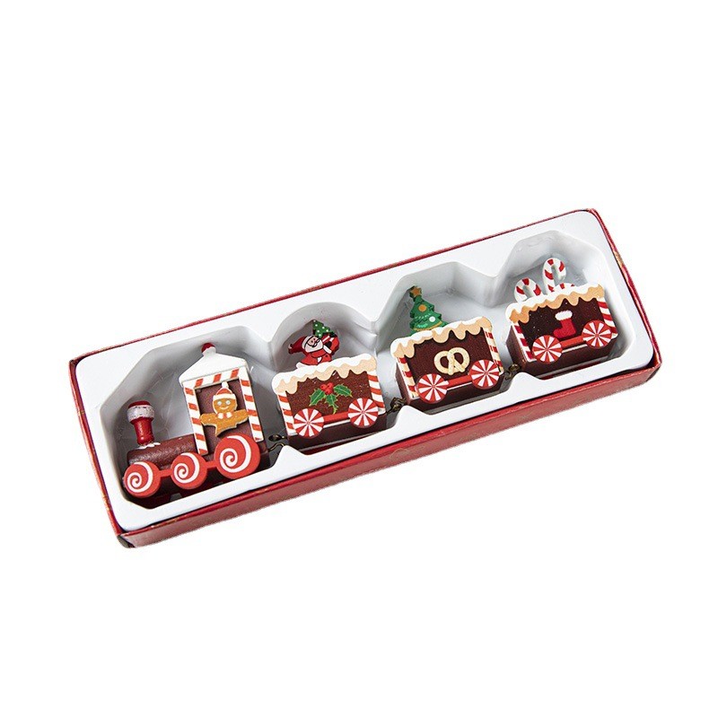 Ornament Decoratiune de Craciun Tren Pictat, Flippy, Tip Ornament Jucarie de Decor pentru Craciun, din Lemn 20 cm, Tren Figurina de Craciun, Maro inchis