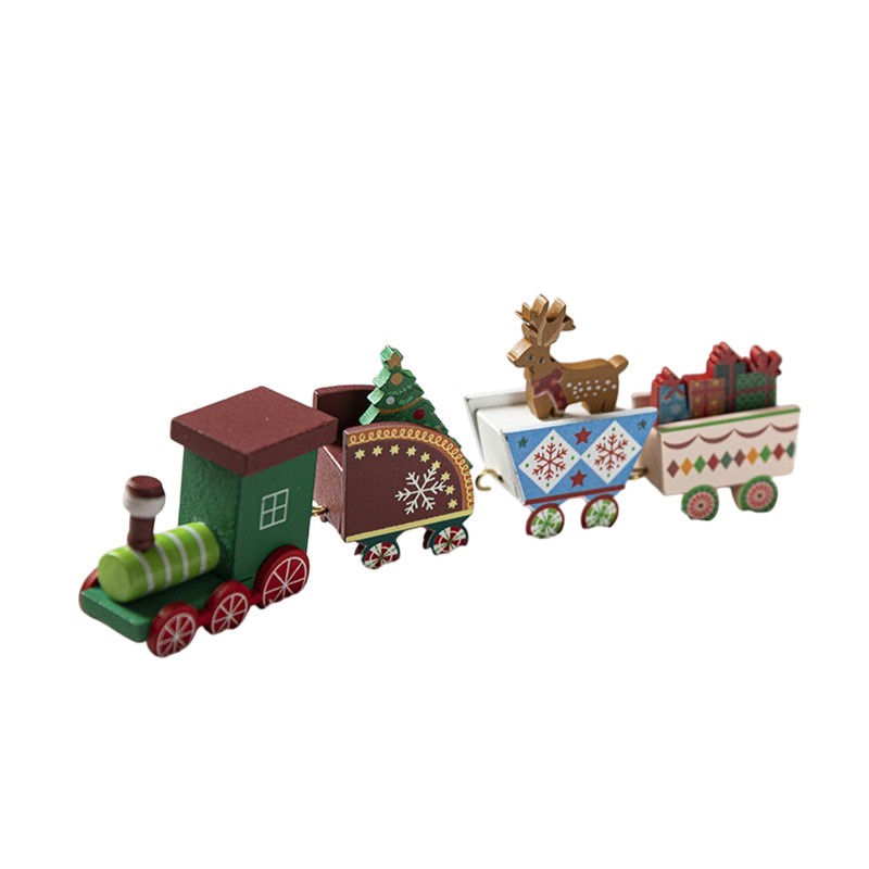 Ornament Decoratiune de Craciun Tren Pictat, Flippy, Tip Ornament Jucarie de Decor pentru Craciun, din Lemn 20 cm, Tren Figurina de Craciun, Multicolor