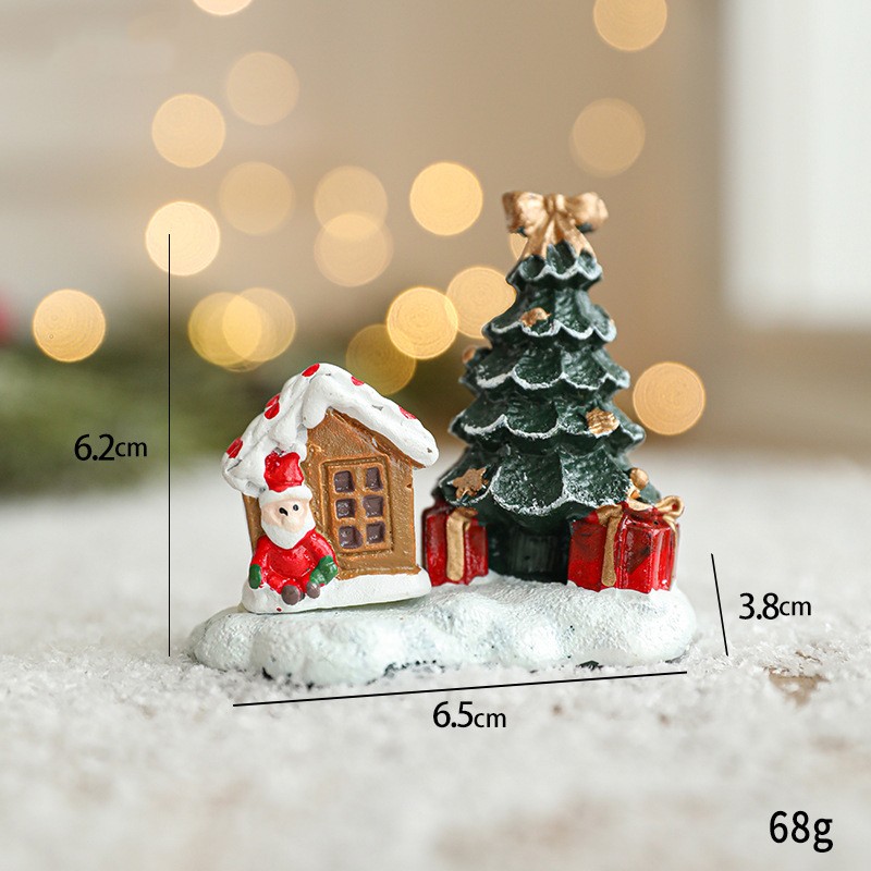 Ornament de Craciun din Rasina pentru Decor, Flippy, Model Casuta cu Brad, Decoratiune de Birou pentru Craciun, 6.5 x 6.5 x 4 cm, Rosu Verde