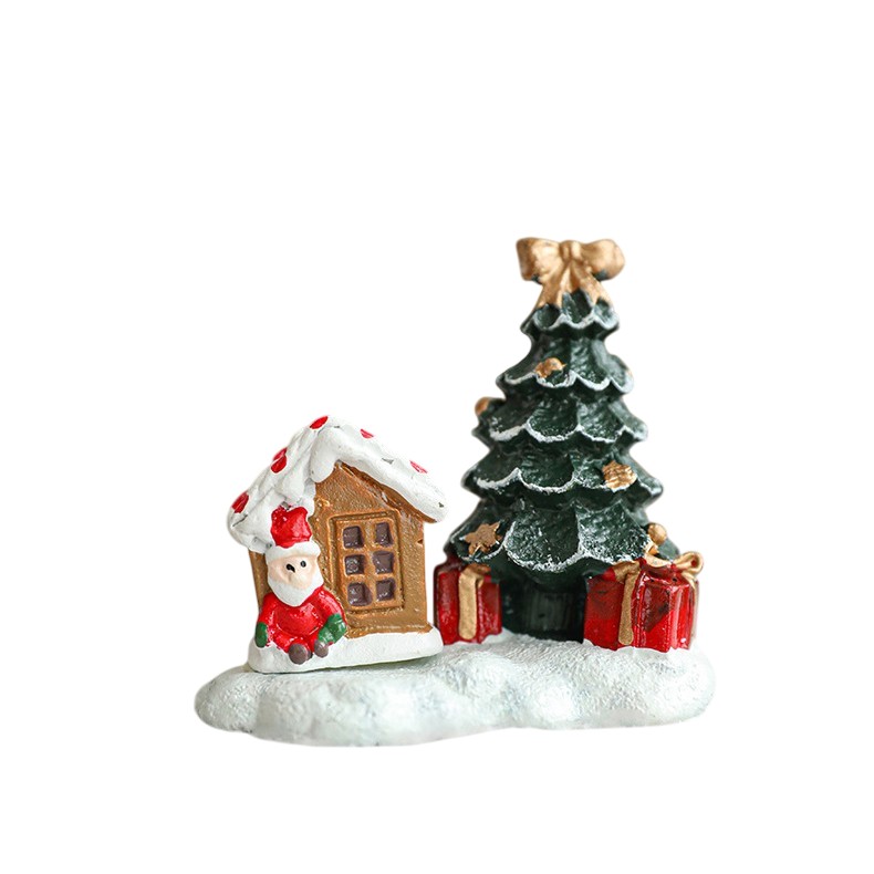 Ornament de Craciun din Rasina pentru Decor, Flippy, Model Casuta cu Brad, Decoratiune de Birou pentru Craciun, 6.5 x 6.5 x 4 cm, Rosu Verde