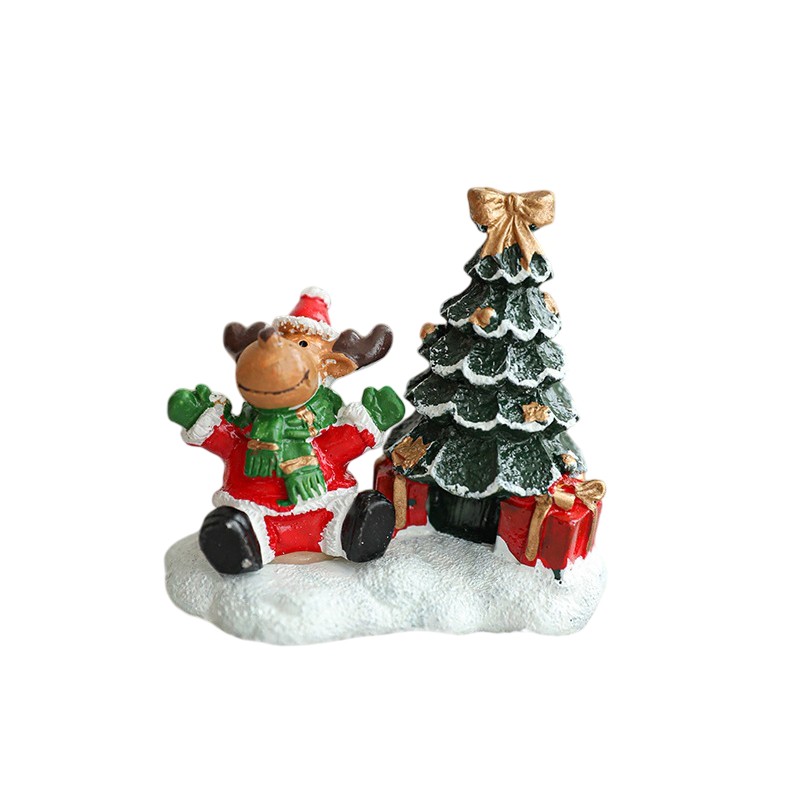 Ornament de Craciun din Rasina pentru Decor, Flippy, Model Ren cu Brad, Decoratiune de Birou pentru Craciun, 6.5 x 6.5 x 4 cm, Rosu Verde