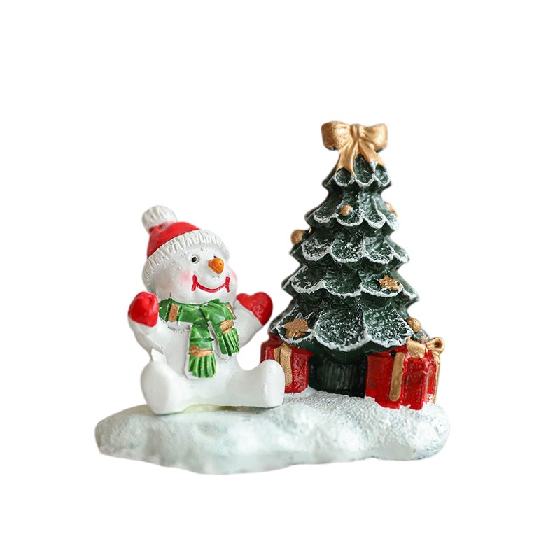 Ornament de Craciun din Rasina pentru Decor, Flippy, Model Om de Zapada cu Brad, Decoratiune de Birou pentru Craciun, 6.5 x 6.5 x 4 cm, Alb Verde