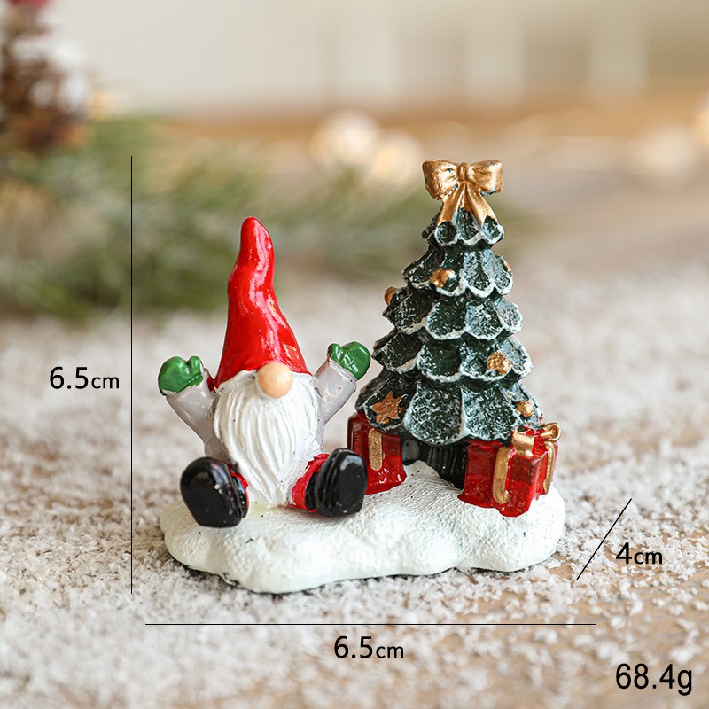 Ornament de Craciun din Rasina pentru Decor, Flippy, Model Mss Craciun cu Brad, Decoratiune de Birou pentru Craciun, 6.5 x 6.5 x 4 cm, Rosu Alb Verde