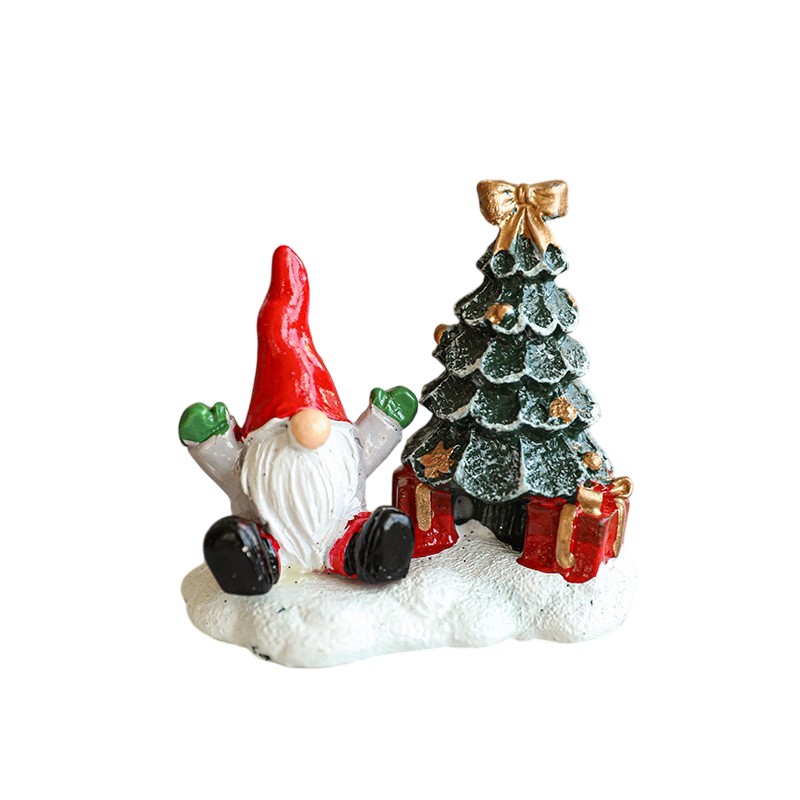 Ornament de Craciun din Rasina pentru Decor, Flippy, Model Mss Craciun cu Brad, Decoratiune de Birou pentru Craciun, 6.5 x 6.5 x 4 cm, Rosu Alb Verde