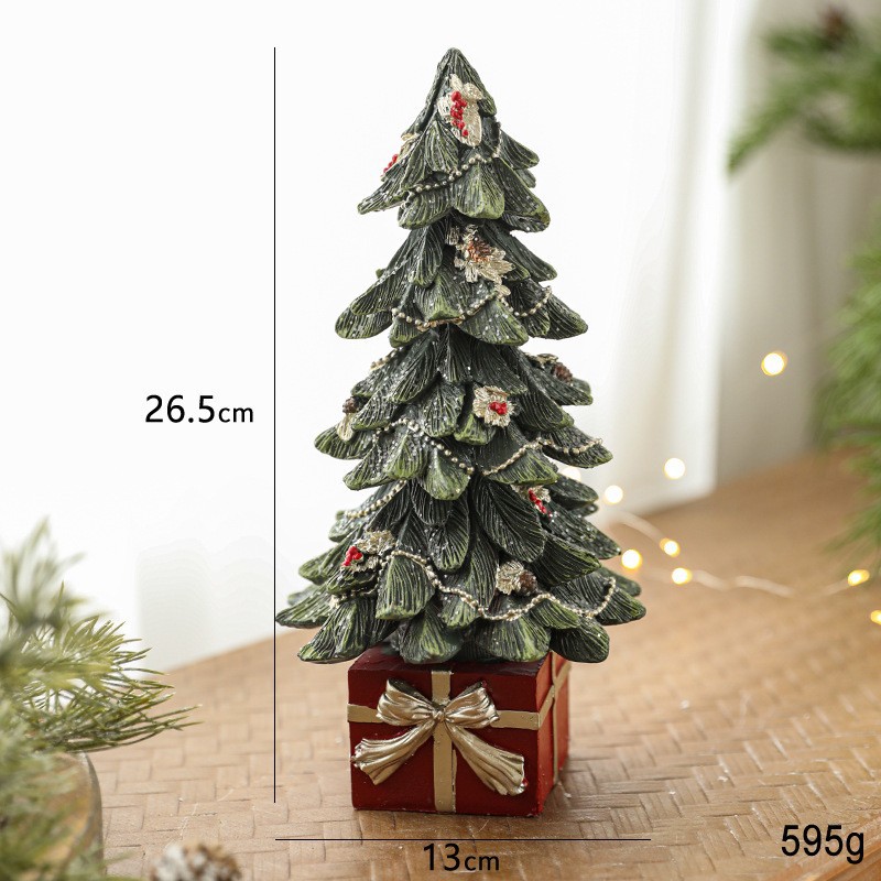 Ornament Decoratiune de Craciun, Flippy, Decoratiune Mica pentru Craciun din Rasina, Model Brad Impodobit cu Cadouri, 26.5 x 13 x 13 cm, Verde