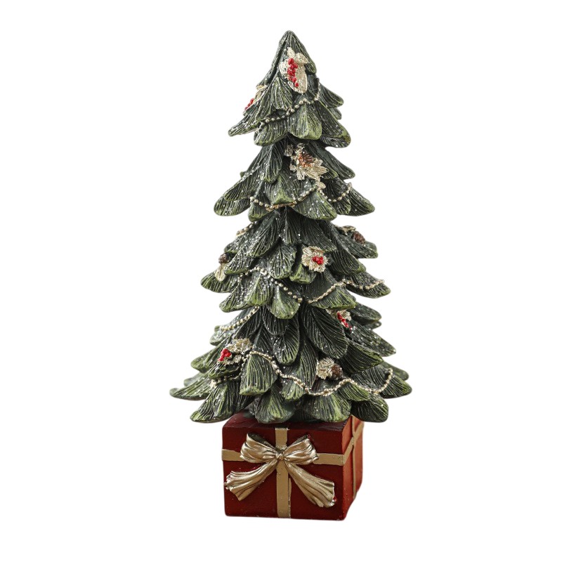 Ornament Decoratiune de Craciun, Flippy, Decoratiune Mica pentru Craciun din Rasina, Model Brad Impodobit cu Cadouri, 26.5 x 13 x 13 cm, Verde