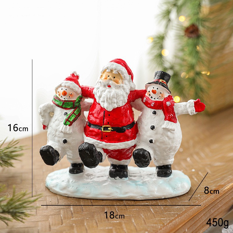 Ornament Decoratiune de Craciun, Flippy, Decoratiune Mica pentru Craciun din Rasina, Model Mos Craciun cu Oameni de Zapada, 16 x 18 x 8 cm, Rosu Alb