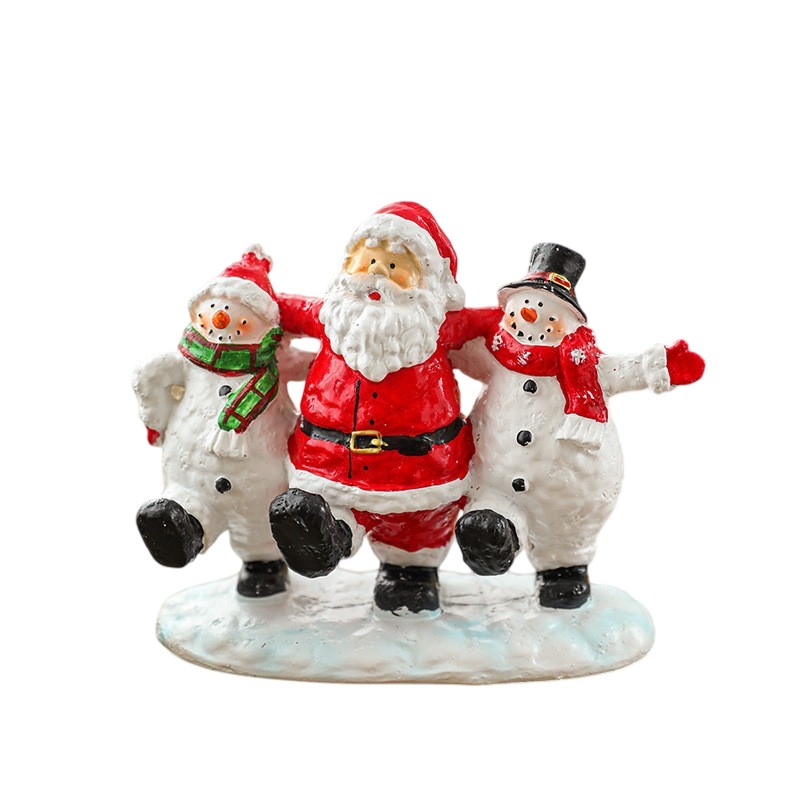 Ornament Decoratiune de Craciun, Flippy, Decoratiune Mica pentru Craciun din Rasina, Model Mos Craciun cu Oameni de Zapada, 16 x 18 x 8 cm, Rosu Alb