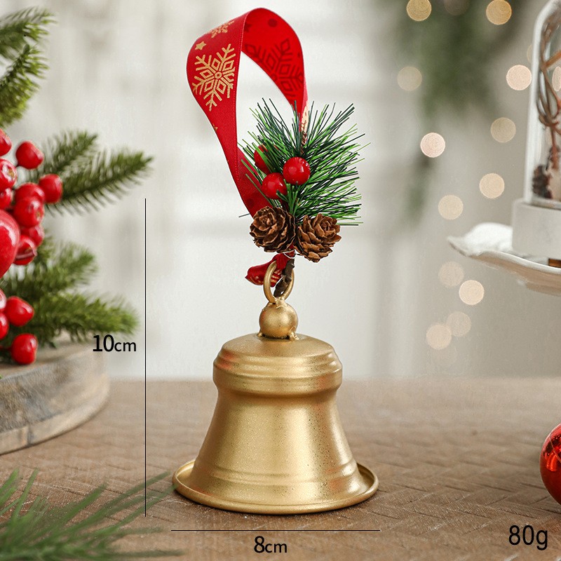 Clopot decorativ pentru Brad Craciun, Flippy, Clopot din Metal cu Funda si Crenguta de Brad pentru Decoratiune de Craciun, 10 x 8 x 8 cm, Auriu