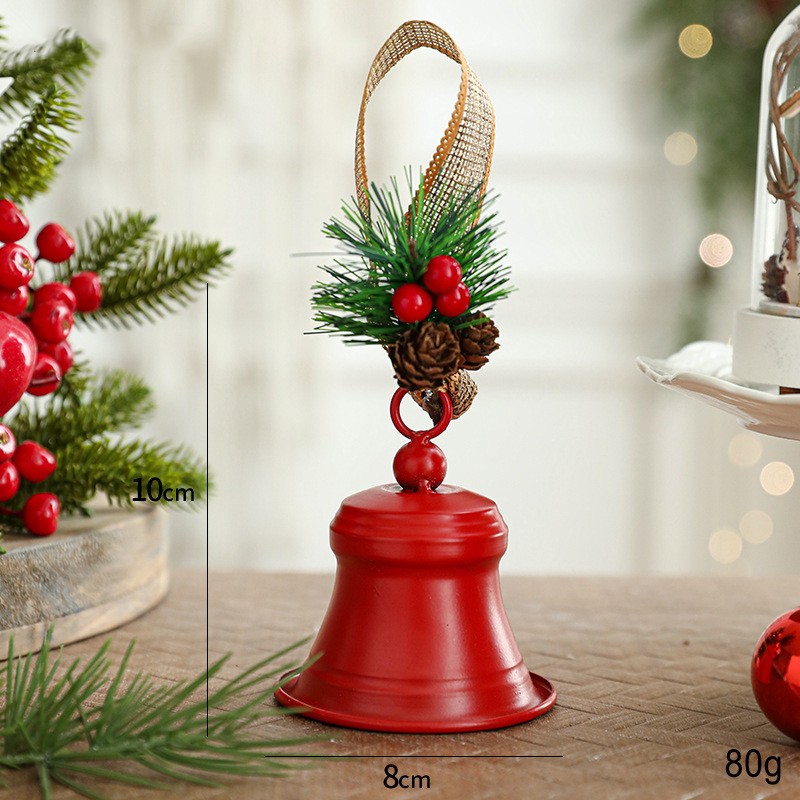 Clopot decorativ pentru Brad Craciun, Flippy, Clopot din Metal cu Funda si Crenguta de Brad pentru Decoratiune de Craciun, 10 x 8 x 8 cm, Rosu