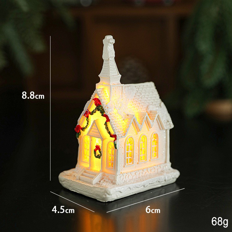 Decoratiune Ornament de Craciun, Flippy, Biserica de Craciun din Rasina, Model Biserica Mica Iluminata din Interior, 8.8 x 6 x 4.5 cm, Alb