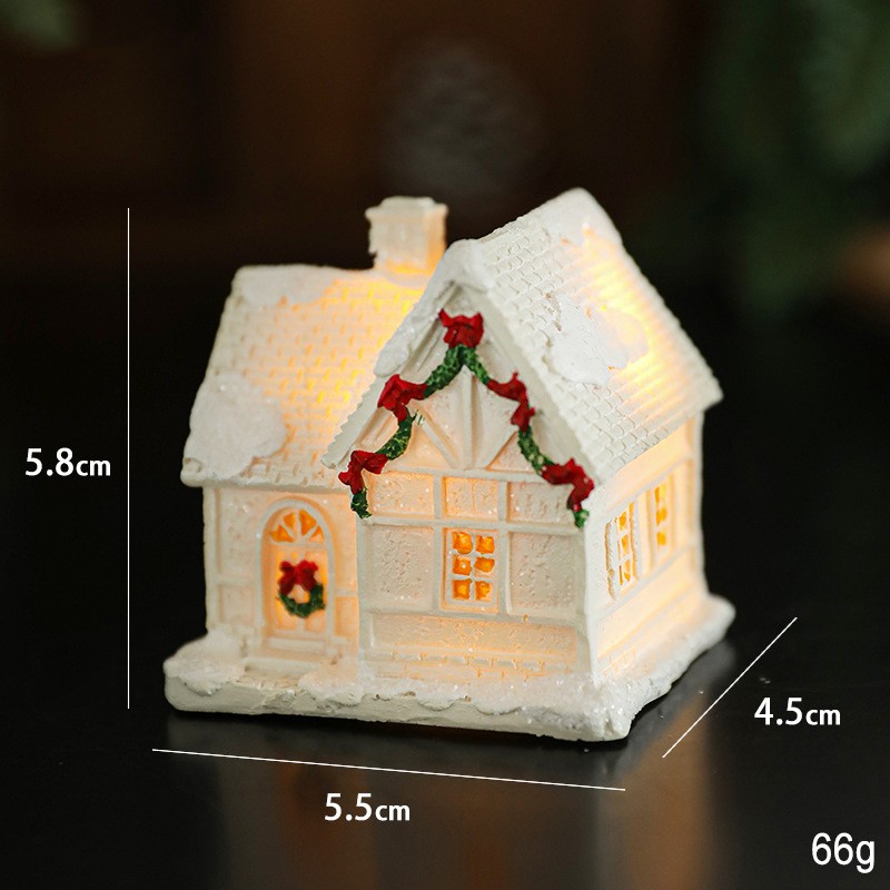Decoratiune Ornament de Craciun, Flippy, Casuta de Craciun din Rasina, Model Casa Mica Iluminata din Interior, 5.8 x 5.5 x 4.5 cm, Alb