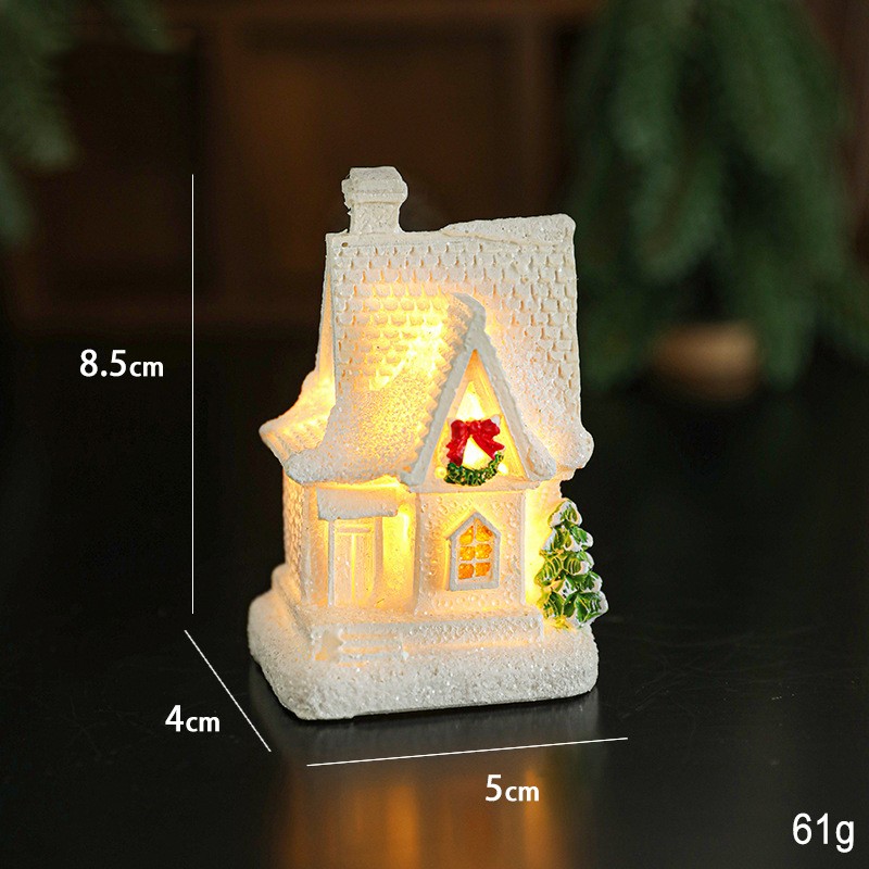 Decoratiune Ornament de Craciun, Flippy, Casuta de Craciun din Rasina, Model Casa Mica Iluminata din Interior, 8.5 x 5 x 4 cm, Alb
