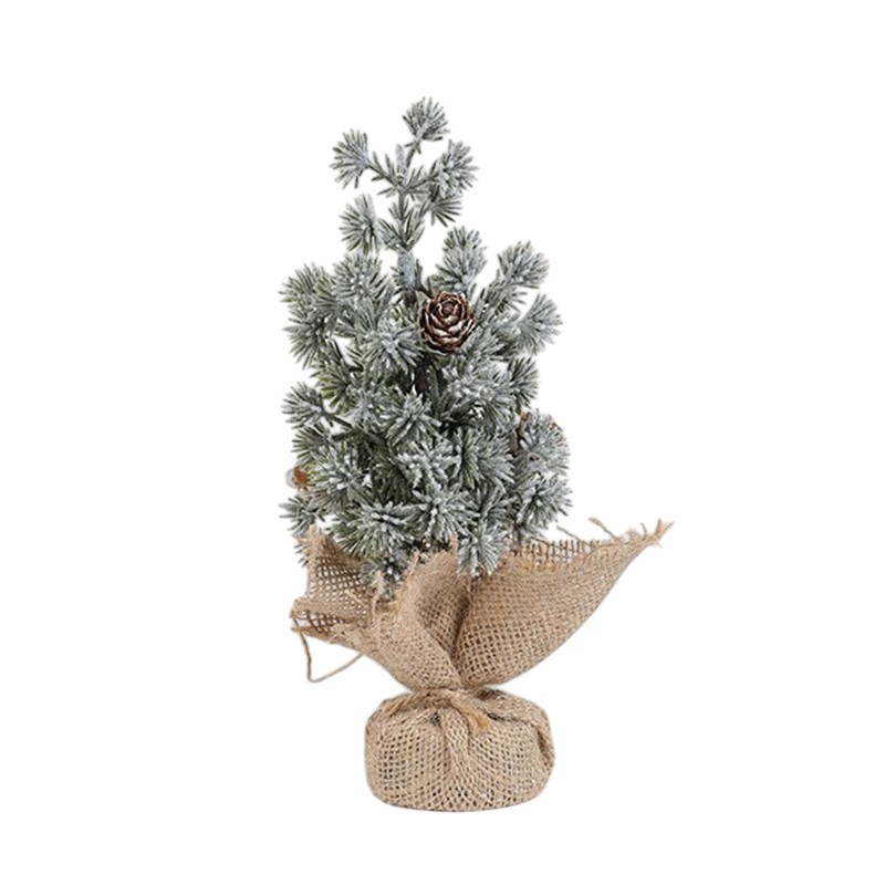 Decoratiune Craciun pentru Masa, Flippy, Ornament de Decor Model Brad de Craciun de Dimensiuni Mici cu Fulgi Albi, pentru Birou si Interior, din Plastic Calitativ 20 cm, Verde Alb