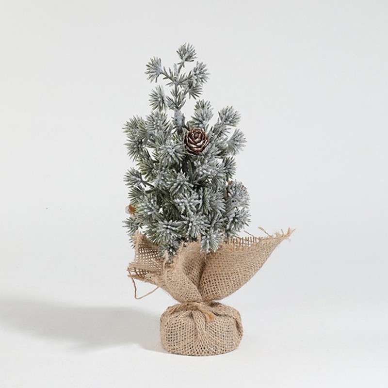 Decoratiune Craciun pentru Masa, Flippy, Ornament de Decor Model Brad de Craciun de Dimensiuni Mici cu Fulgi Albi, pentru Birou si Interior, din Plastic Calitativ 20 cm, Verde Alb