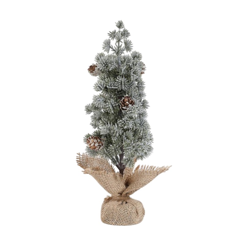 Decoratiune Craciun pentru Masa, Flippy, Ornament de Decor Model Brad de Craciun de Dimensiuni Mici cu Fulgi Albi, pentru Birou si Interior, din Plastic Calitativ 27 cm, Verde Alb