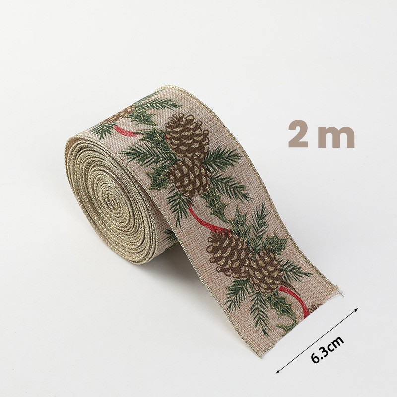 Panglica de Craciun pentru Decor Brad, Flippy, Panglica Decorativa de Craciun pentru Funde, Imprimeu Conuri de Brad, 200 x 6.3 m, Khaki Verde Maro