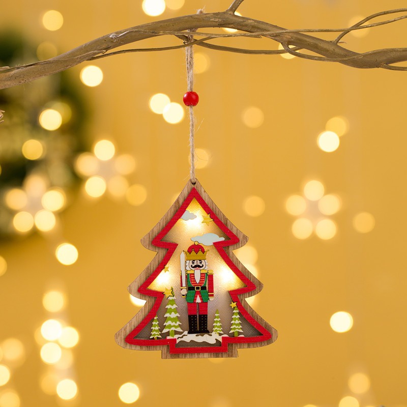 Ornament de Brad, Flippy, cu Lumini LED, din Lemn, Figurina Spargatorul de Nuci, Model Brad, Multicolor