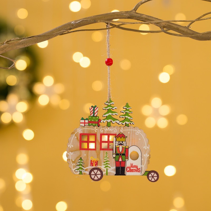 Ornament de Brad, Flippy, cu Lumini LED, din Lemn, Figurina Spargatorul de Nuci, Model Masina, Multicolor