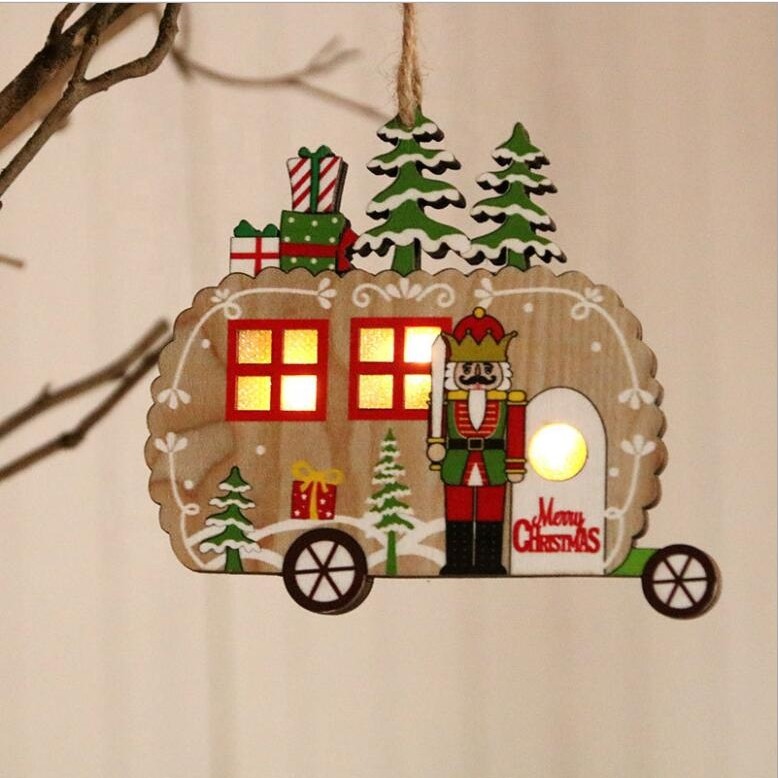Ornament de Brad, Flippy, cu Lumini LED, din Lemn, Figurina Spargatorul de Nuci, Model Masina, Multicolor