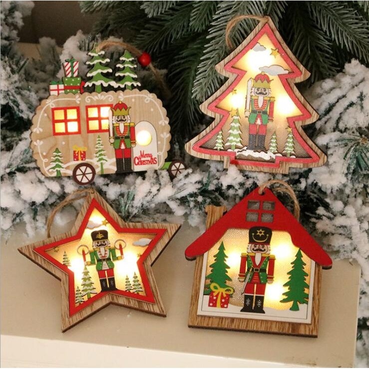 Ornament de Brad, Flippy, cu Lumini LED, din Lemn, Figurina Spargatorul de Nuci, Model Masina, Multicolor