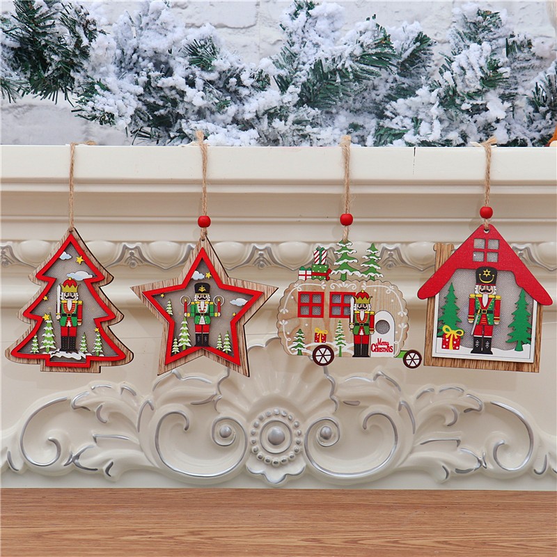 Ornament de Brad, Flippy, cu Lumini LED, din Lemn, Figurina Spargatorul de Nuci, Model Masina, Multicolor