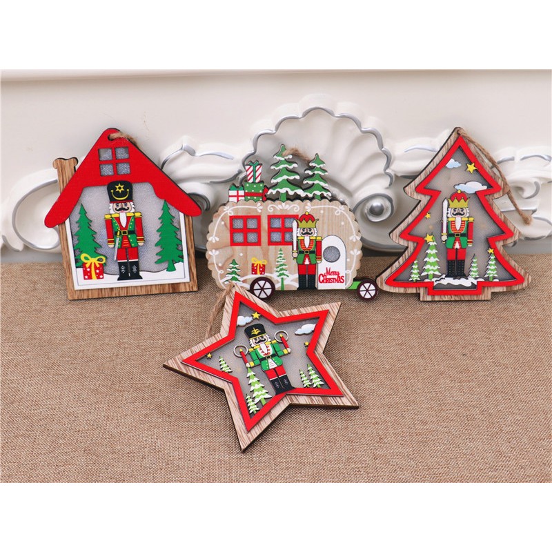 Ornament de Brad, Flippy, cu Lumini LED, din Lemn, Figurina Spargatorul de Nuci, Model Stea, Multicolor