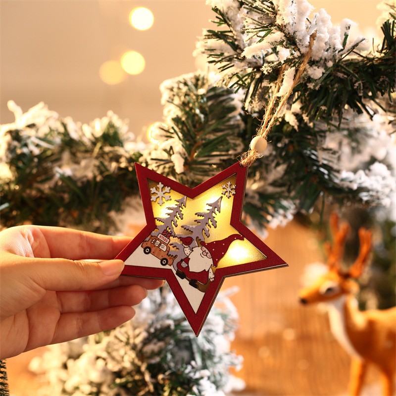 Ornament de Brad, Flippy, cu Lumini LED, din Lemn, Figurina Elf, Model Stea, Multicolor