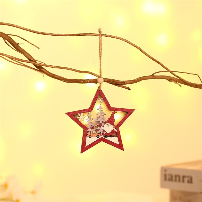 Ornament de Brad, Flippy, cu Lumini LED, din Lemn, Figurina Elf, Model Stea, Multicolor
