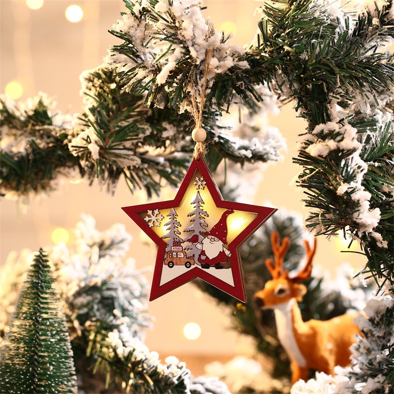 Ornament de Brad, Flippy, cu Lumini LED, din Lemn, Figurina Elf, Model Stea, Multicolor