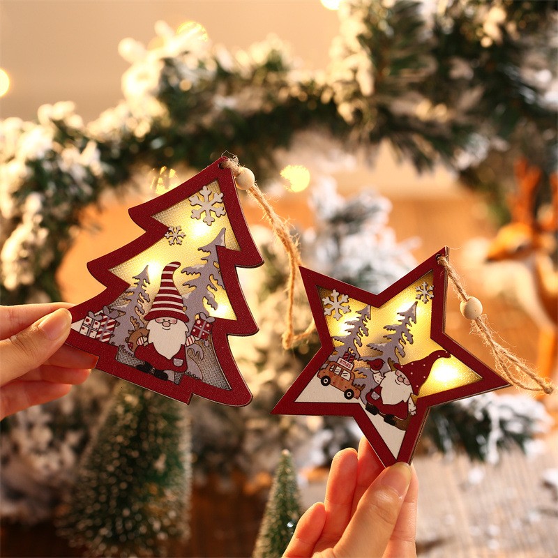Ornament de Brad, Flippy, cu Lumini LED, din Lemn, Figurina Elf, Model Brad, Multicolor