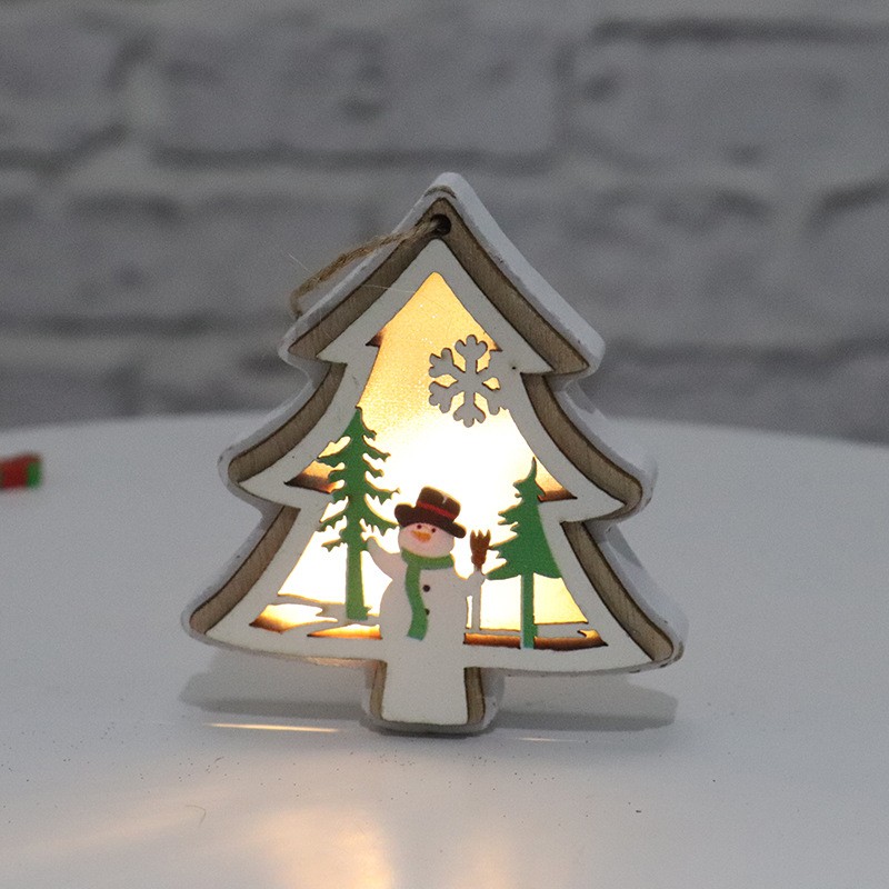 Ornament de Brad, Flippy, cu Lumini LED, din Lemn, Model Brad, Multicolor