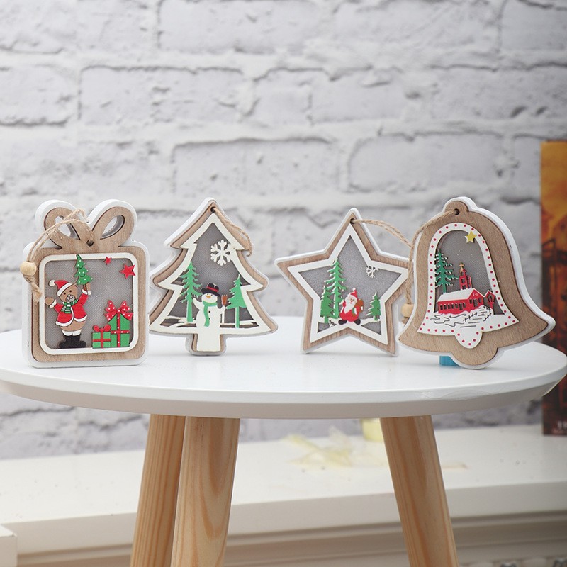 Ornament de Brad, Flippy, cu Lumini LED, din Lemn, Model Brad, Multicolor