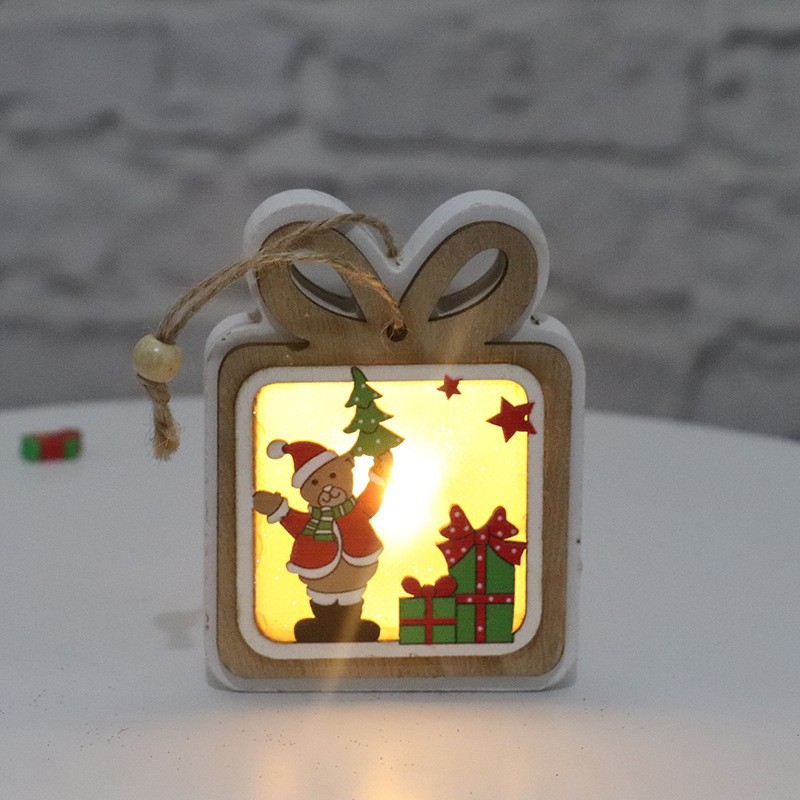 Ornament de Brad, Flippy, cu Lumini LED, din Lemn, Model Cadou, Multicolor