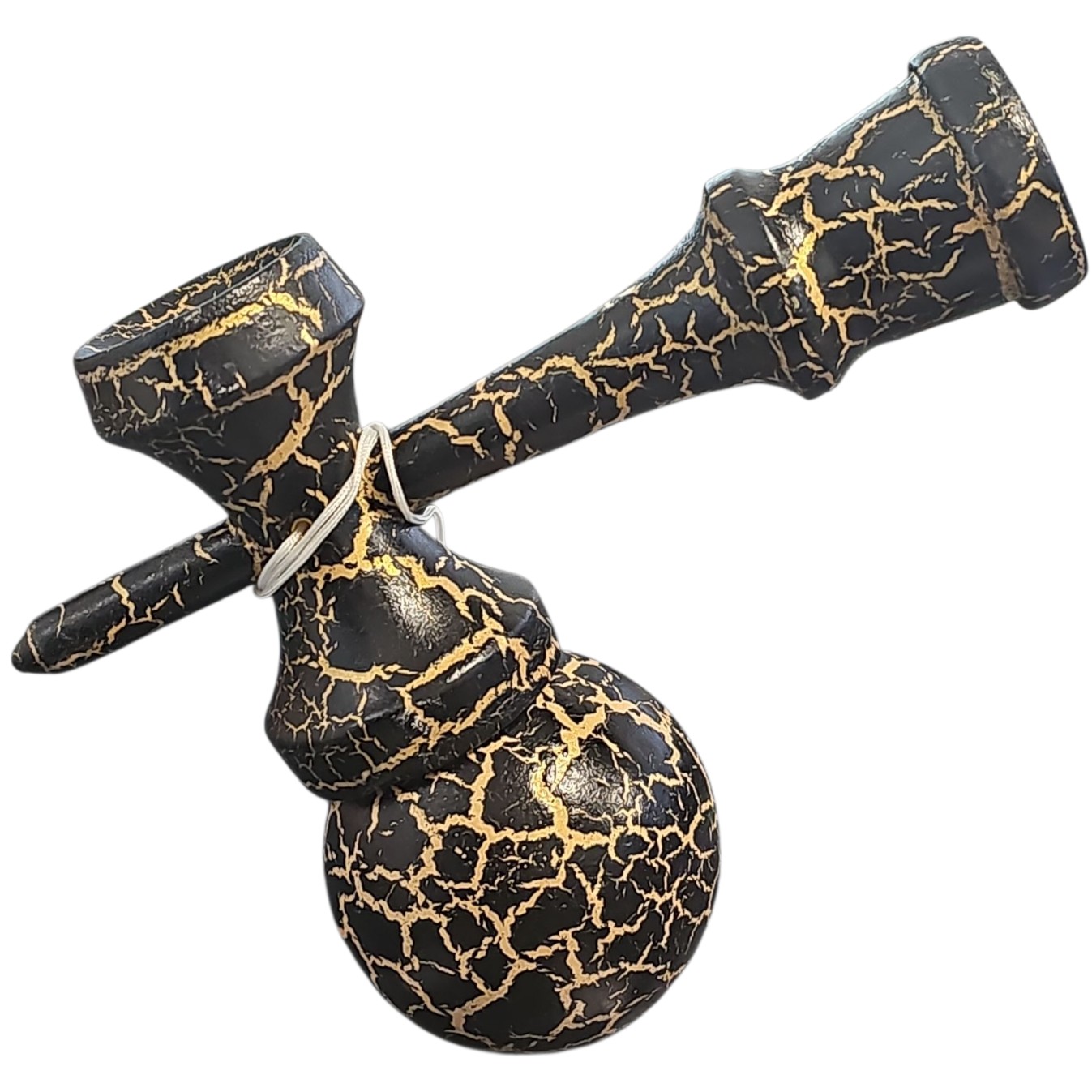 Kendama X Originala, Profesionala, Flippy, Cracked, din Lemn, 18 cm, Negru/Auriu