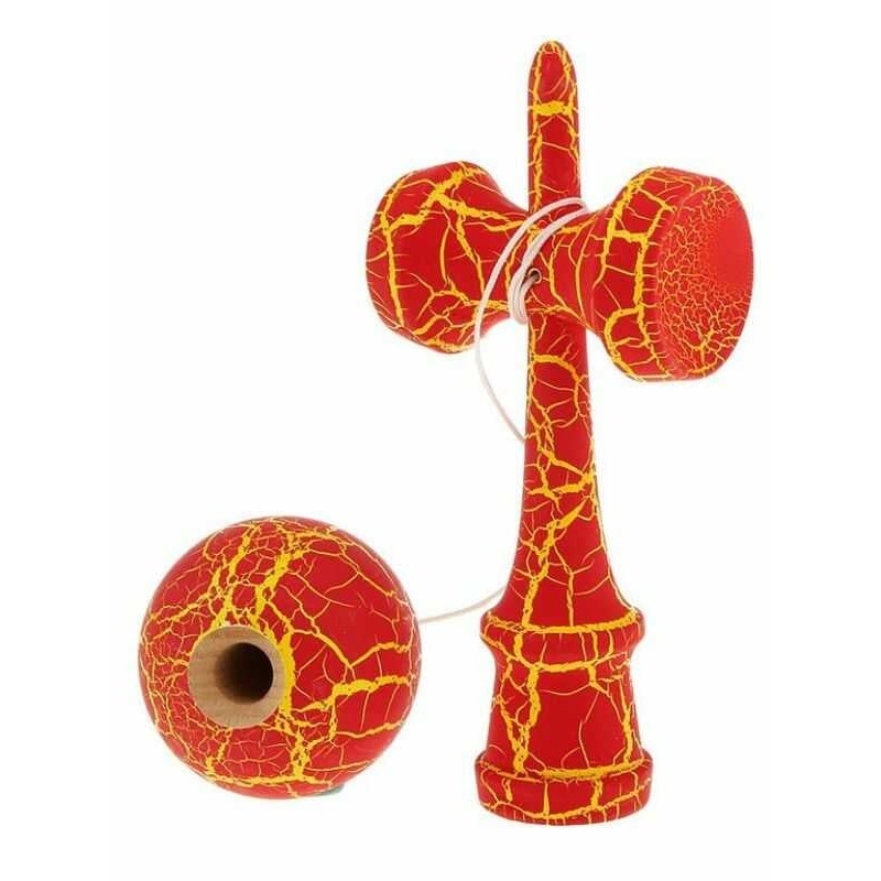 Kendama Crack, Flippy, din Lemn, 18 cm, +14 Ani, Diametru Bila 6 cm, Model Crapat, Rosu