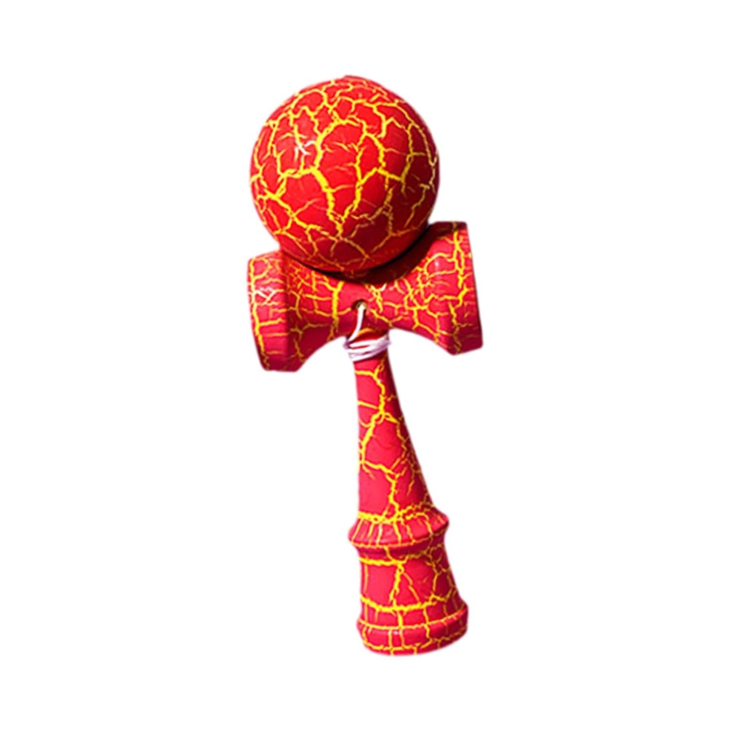 Kendama Crack, Flippy, din Lemn, 18 cm, +14 Ani, Diametru Bila 6 cm, Model Crapat, Rosu