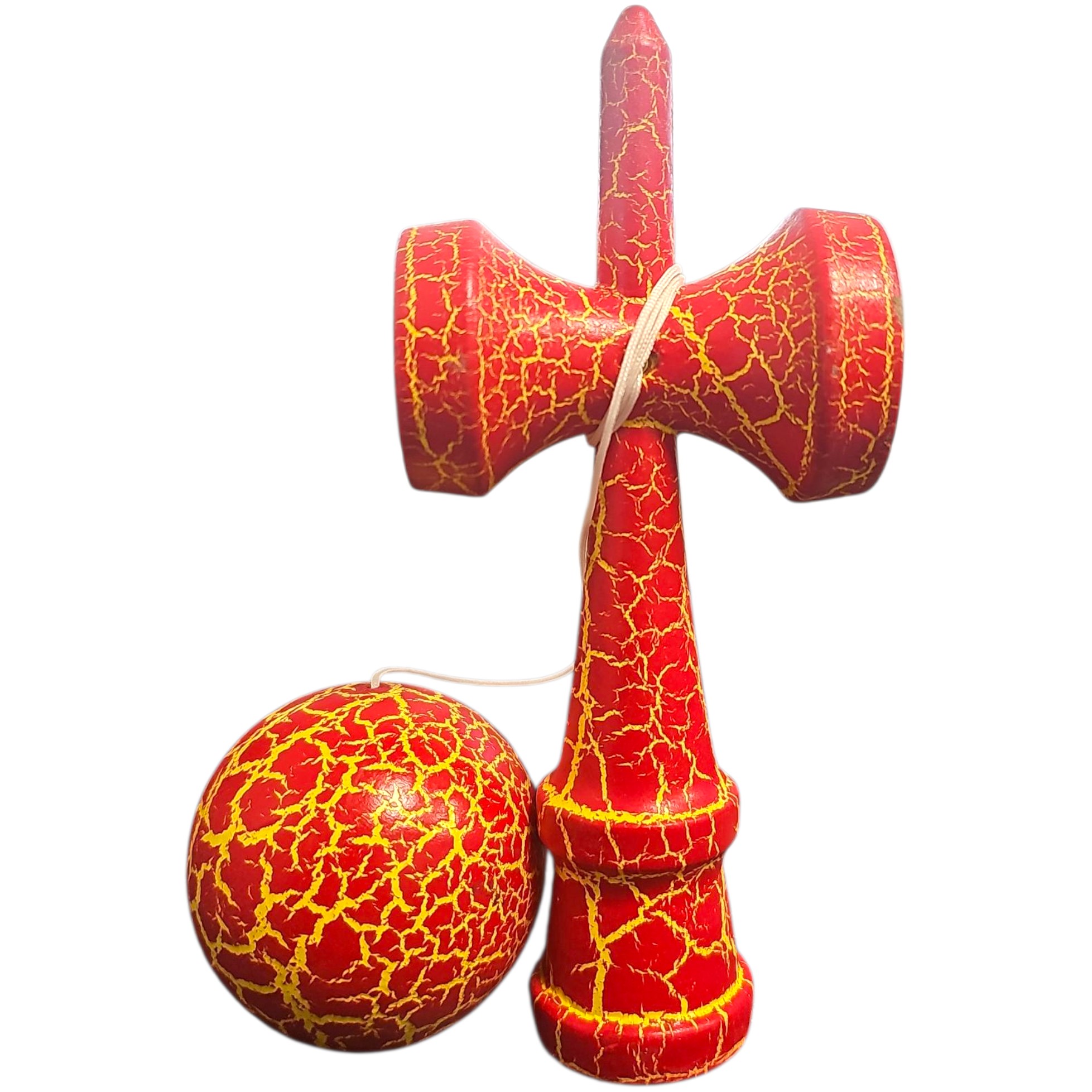 Kendama X Originala, Profesionala, Flippy, Cracked, din Lemn, 18 cm, Rosu/Galben