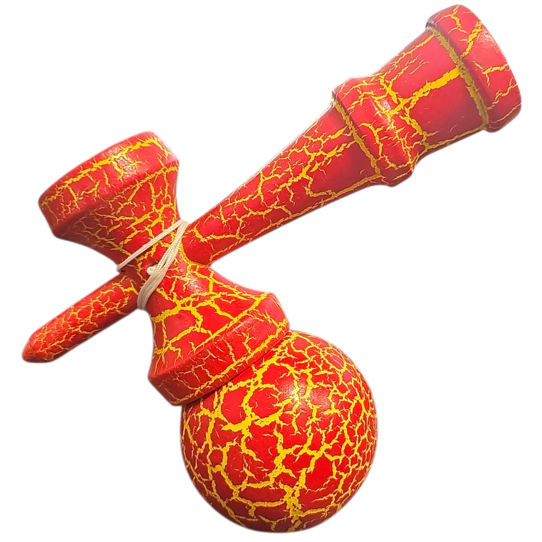 Kendama X Originala, Profesionala, Flippy, Cracked, din Lemn, 18 cm, Rosu/Galben