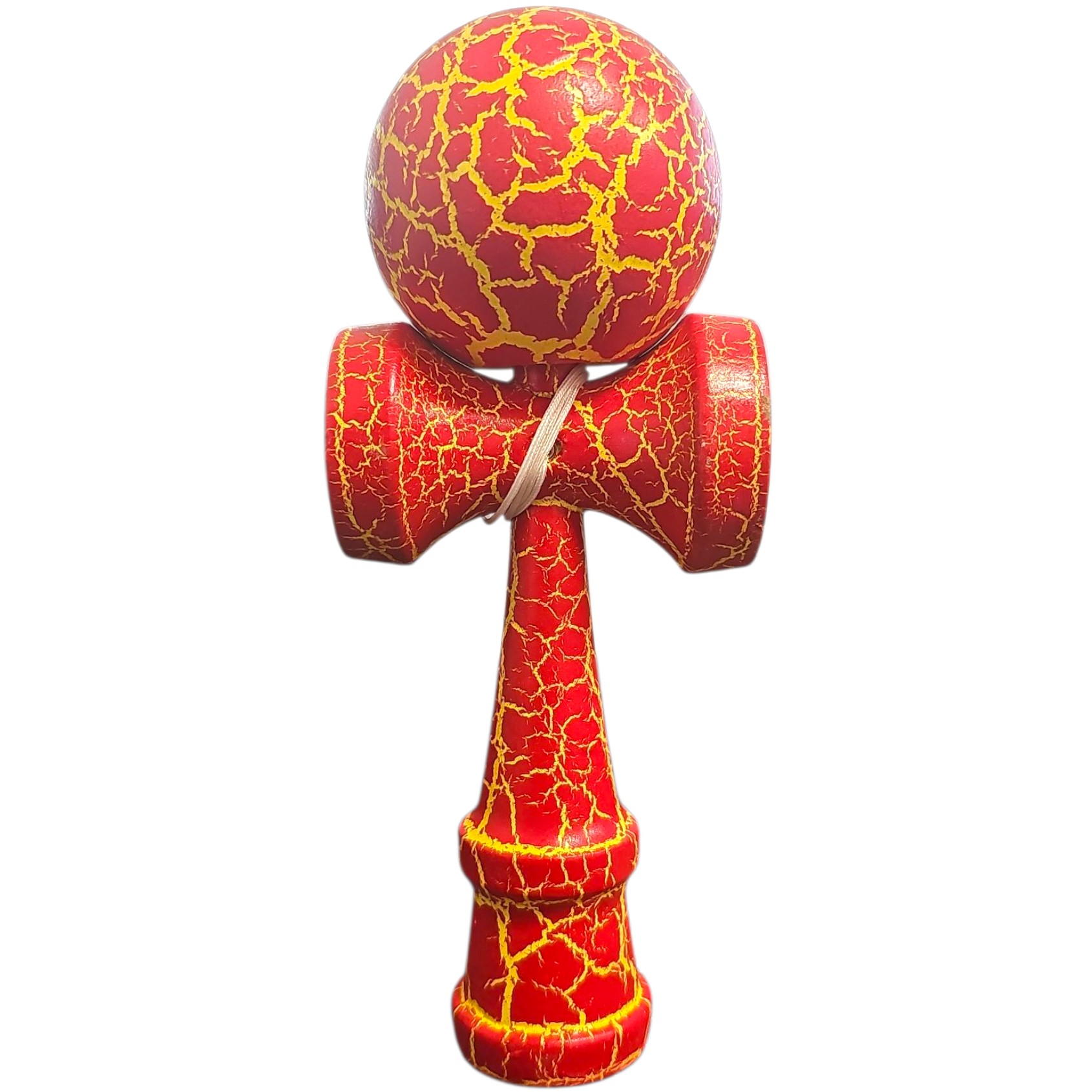 Kendama X Originala, Profesionala, Flippy, Cracked, din Lemn, 18 cm, Rosu/Galben