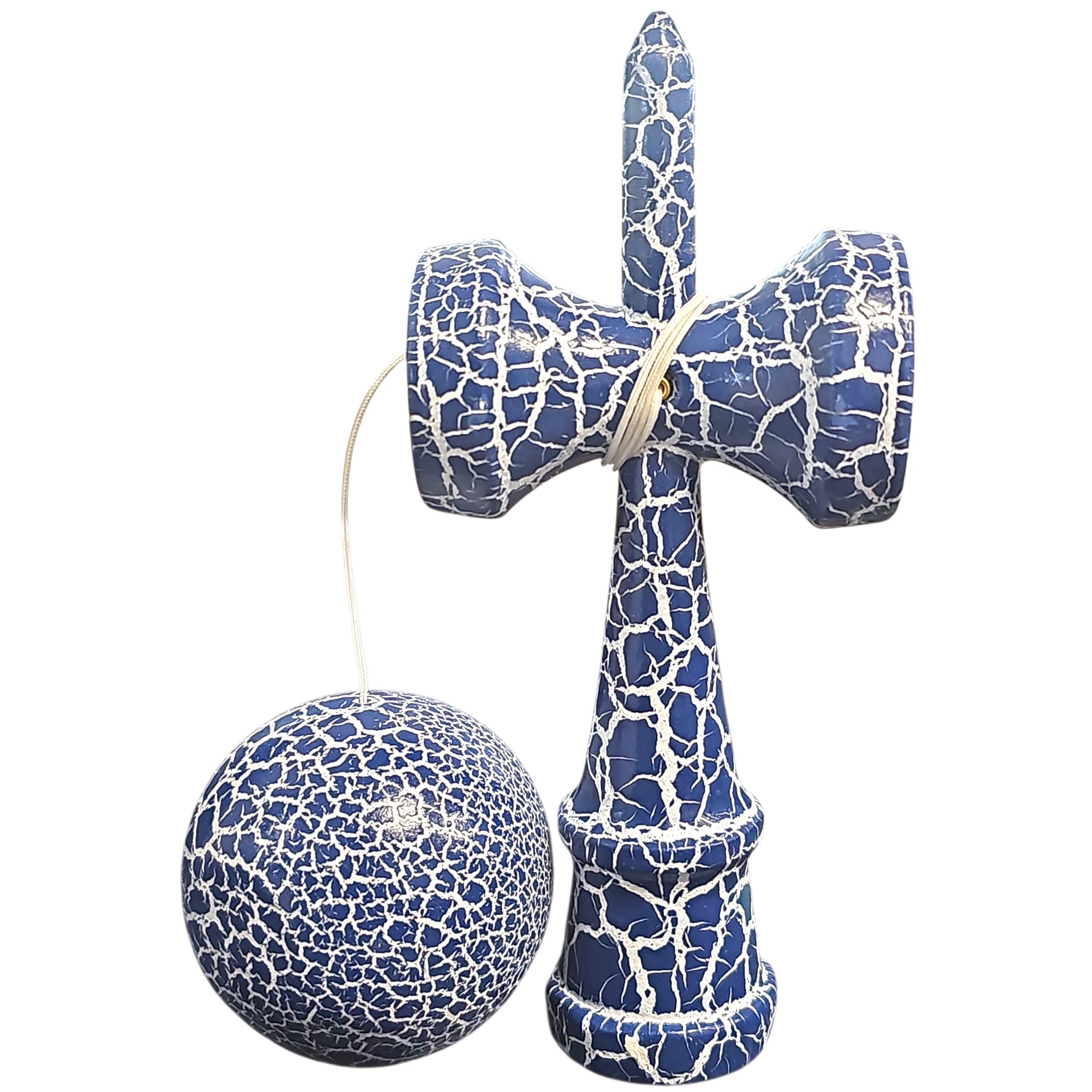 Kendama X Originala, Profesionala, Flippy, Cracked, din Lemn, 18 cm, Albastru/Alb