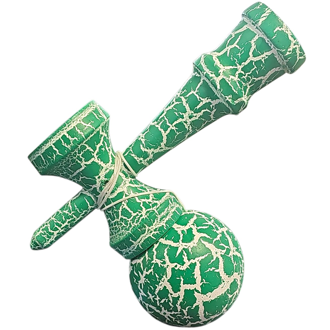 Kendama X Originala, Profesionala, Flippy, Cracked, din Lemn, 18 cm, Verde/Alb