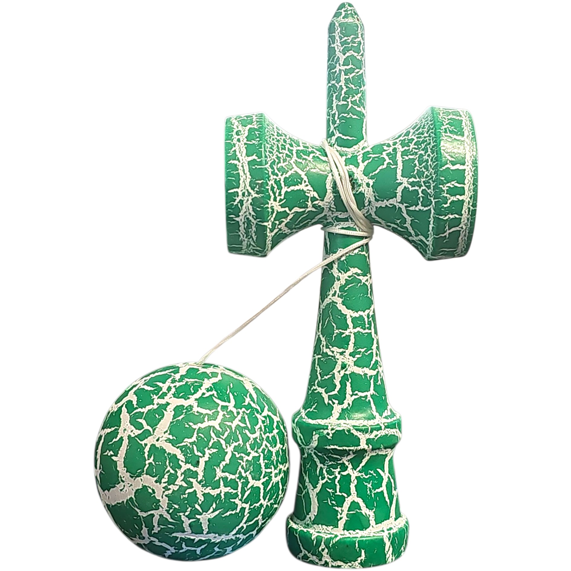 Kendama X Originala, Profesionala, Flippy, Cracked, din Lemn, 18 cm, Verde/Alb