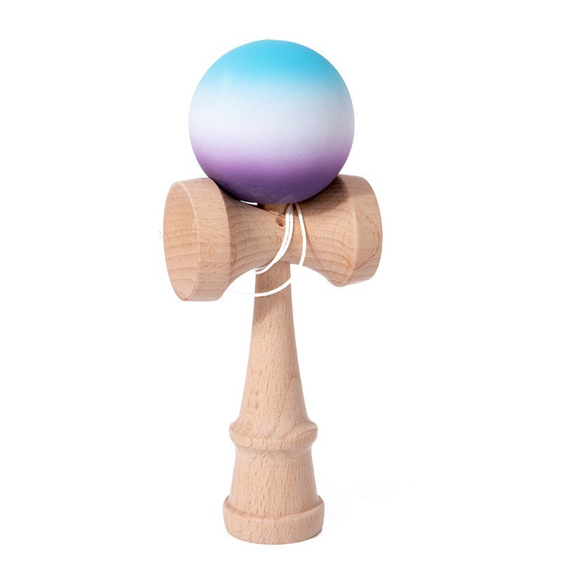 Jucarie Interactiva Kendama Profesionala, Flippy, din Lemn, 18 cm, Joc de Indemanare pentru Copii si Adulti, Model 2 Gradient Albastru Alb Violet 