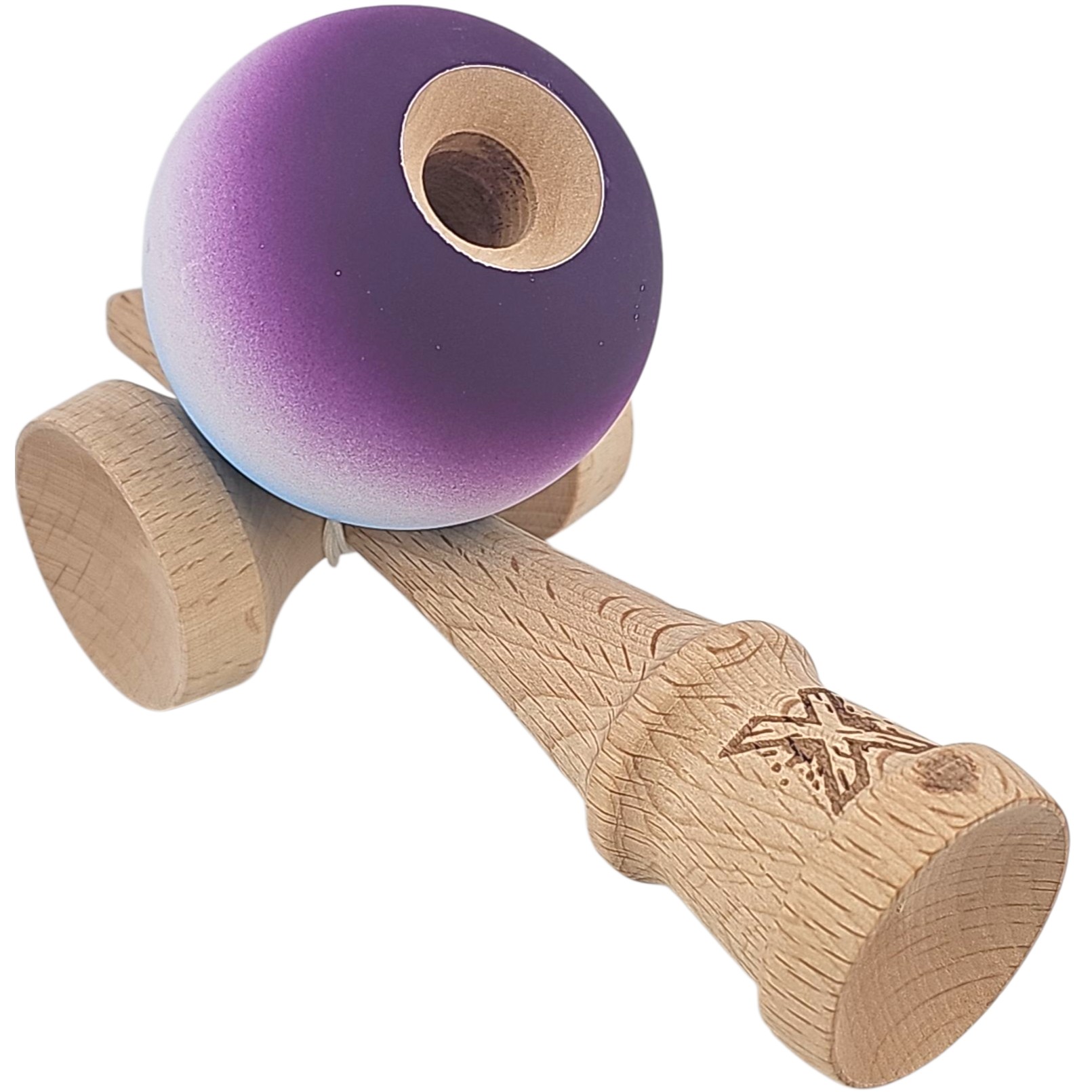 Kendama X Originala, Profesionala, Flippy, din Lemn, Rubber Grip, 18 cm, Albastru/Alb/Violet 