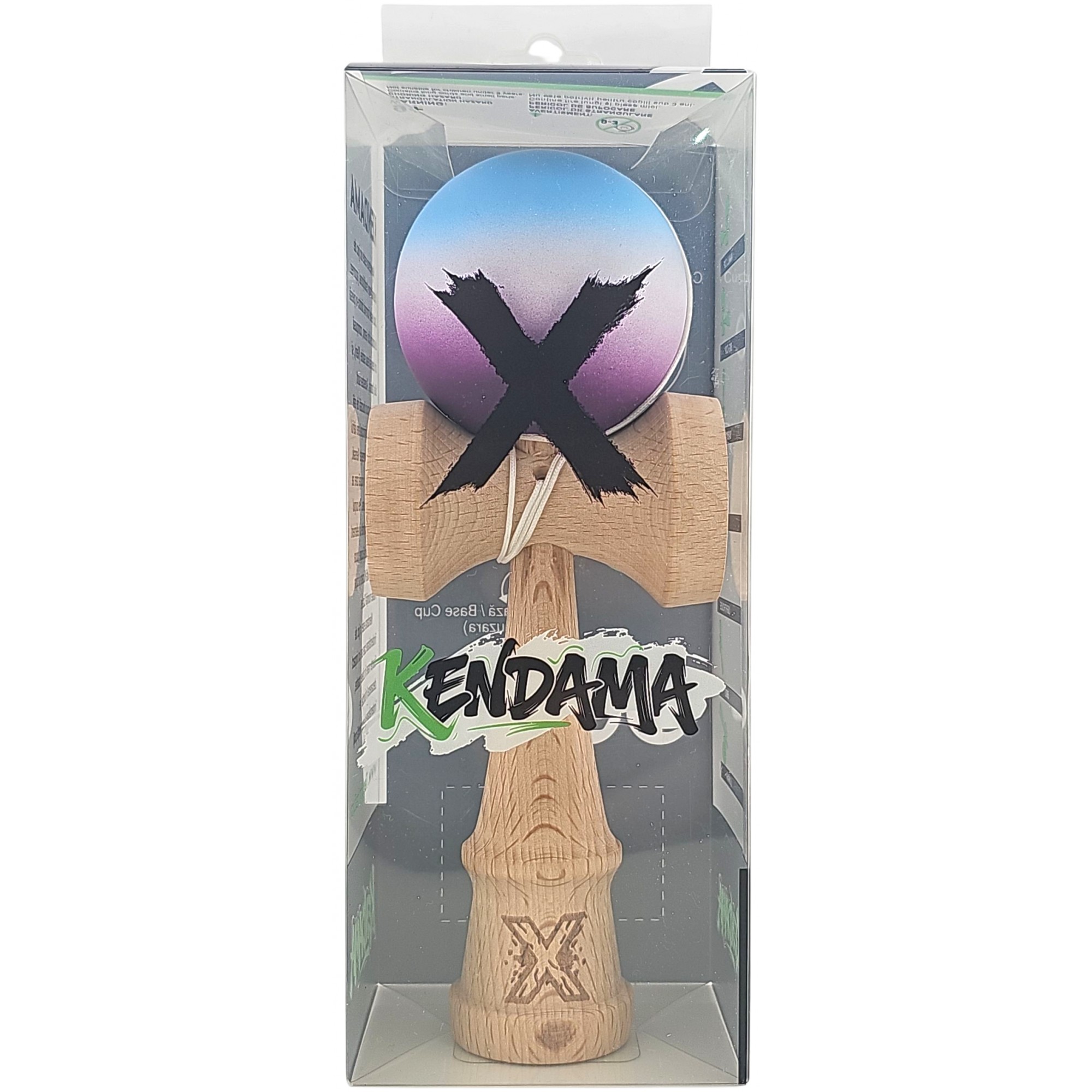 Kendama X Originala, Profesionala, Flippy, din Lemn, Rubber Grip, 18 cm, Albastru/Alb/Violet 