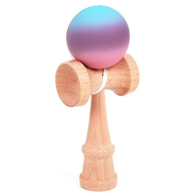 Jucarie Interactiva Kendama Profesionala, Flippy, din Lemn, 18 cm, Joc de Indemanare pentru Copii si Adulti, Gradient Albastru deschis Mov Roz