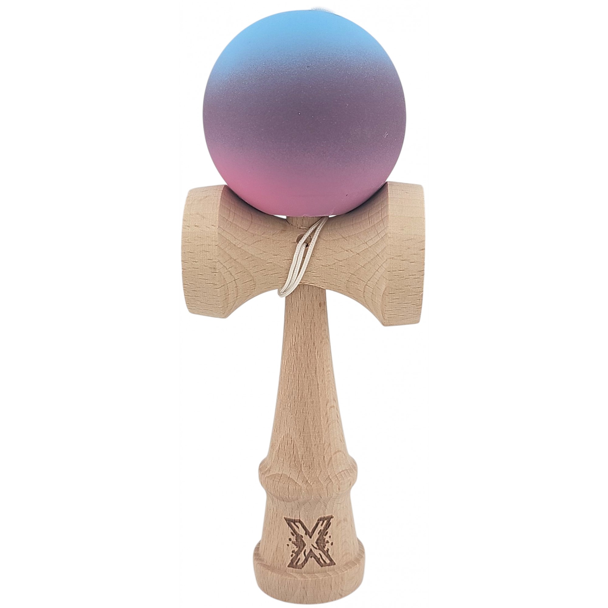 Kendama Profesionala, Flippy, din Lemn, 18 cm, Gradient Albastru deschis Mov Roz
