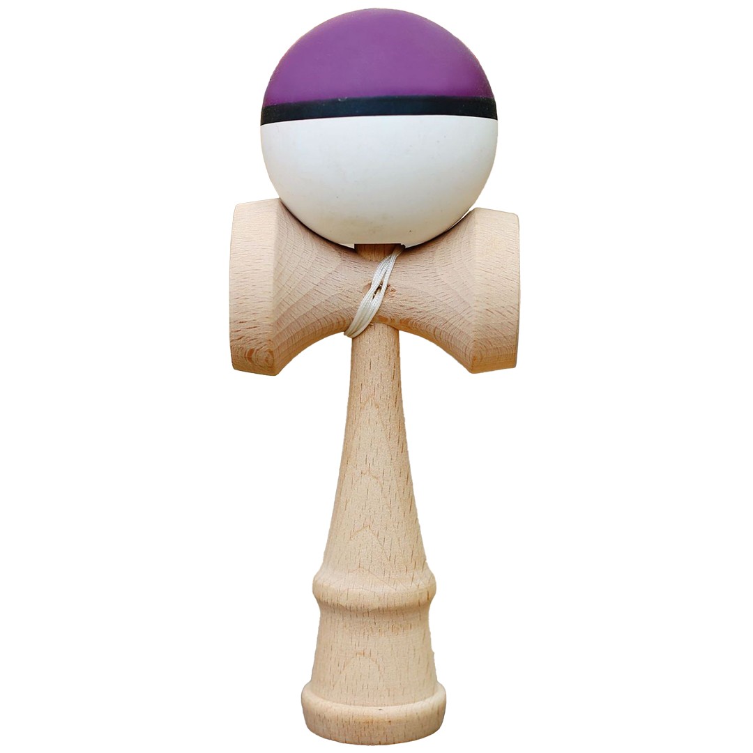 Jucarie Interactiva Kendama Profesionala, Flippy, din Lemn, 18 cm, Joc de Indemanare pentru Copii si Adulti, Multicolor Mov Negru Alb