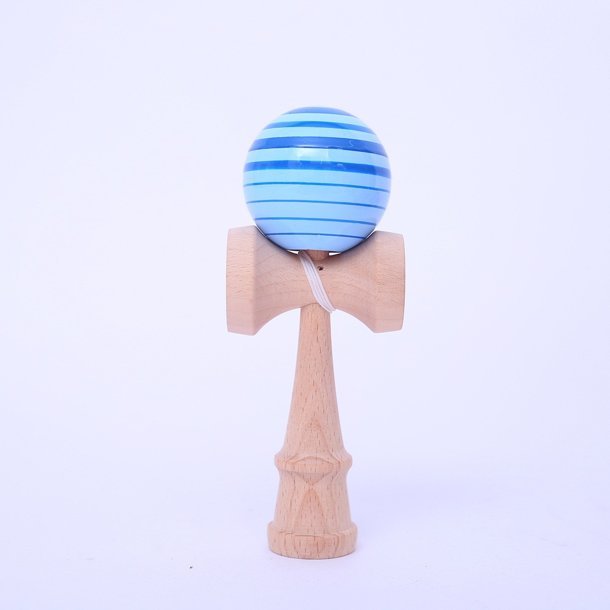 Jucarie Interactiva Kendama Profesionala, Flippy, din Lemn, 18 cm, Joc de Indemanare pentru Copii si Adulti, Model 7 Dungi Albastru Albastru deschis